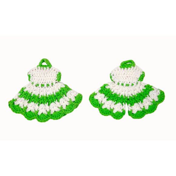 VTG Lot of 2 Handmade Crochet Dress & Pants Kitchen Pot Holders MCM Kitsch - Picture 4 of 4